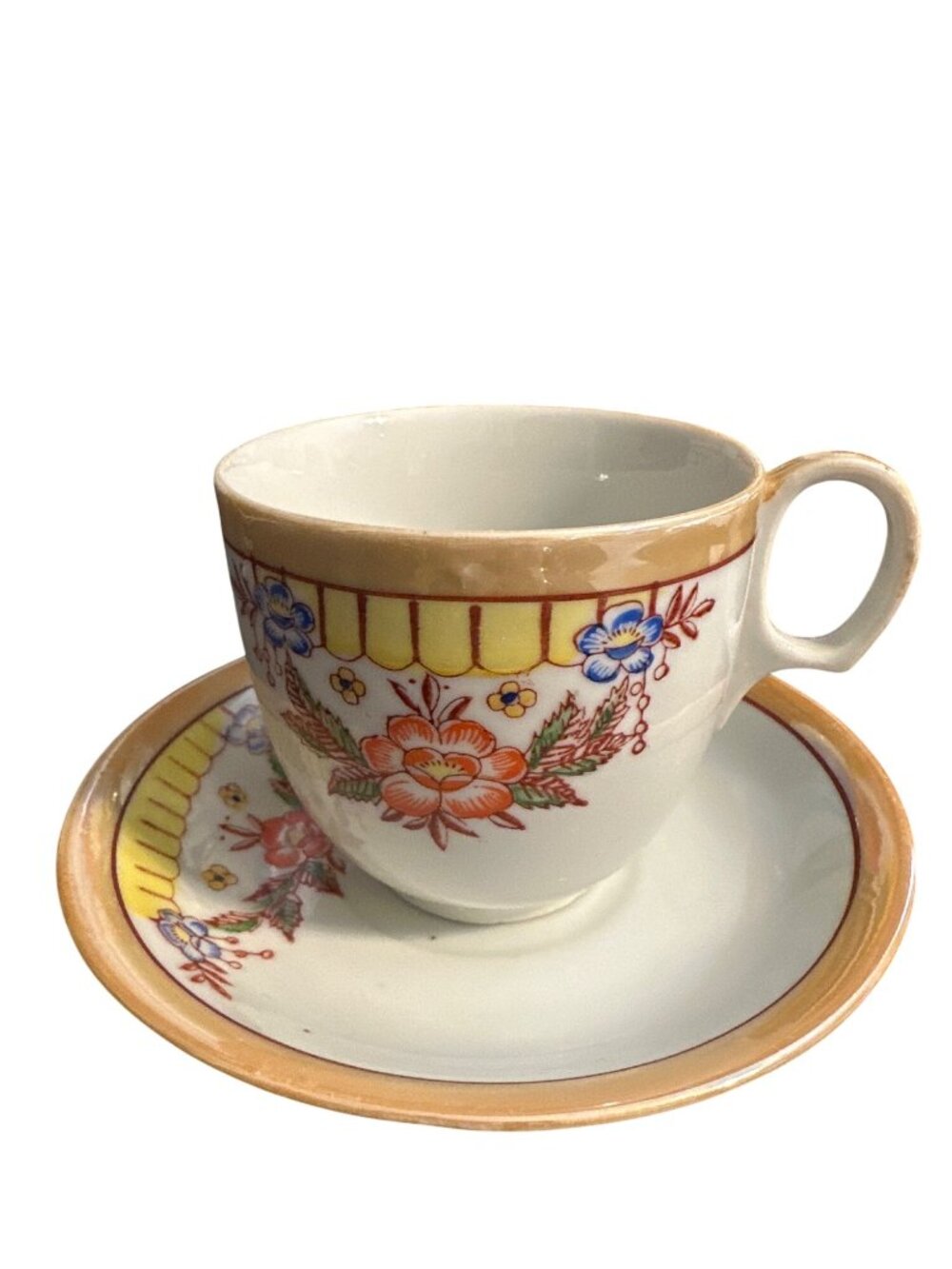 Vintage Made In Occupied Japan Floral Tea Cup & Saucer Set Hand-Painted Porcelai